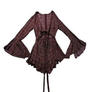 Cotton Candy LA Small Woman Shorts Jumpsuit Wrap Around Maroon White‎ Geometric